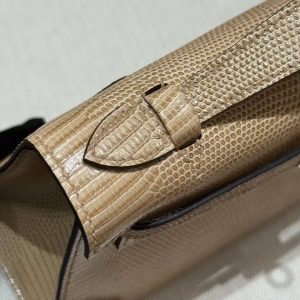 Hermes Kelly Pochette Handmade In Lizard Leather from South Africa Gold Hardware 0M Chai - Image 7