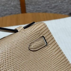 Hermes Kelly Pochette Handmade In Lizard Leather from South Africa Gold Hardware 0M Chai - Image 5