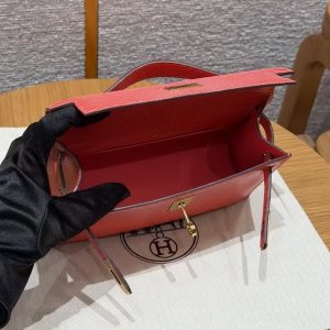 Hermes Kelly Pochette Handmade In Lizard Leather from South Africa Gold Hardware 51 Rouge Exotique - Image 17