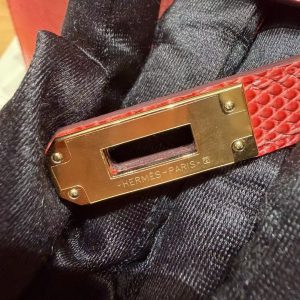 Hermes Kelly Pochette Handmade In Lizard Leather from South Africa Gold Hardware 51 Rouge Exotique - Image 16