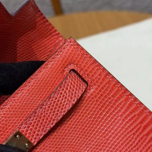 Hermes Kelly Pochette Handmade In Lizard Leather from South Africa Gold Hardware 51 Rouge Exotique - Image 7