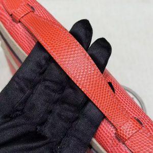 Hermes Kelly Pochette Handmade In Lizard Leather from South Africa Gold Hardware 51 Rouge Exotique - Image 5