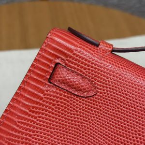 Hermes Kelly Pochette Handmade In Lizard Leather from South Africa Gold Hardware 51 Rouge Exotique - Image 3