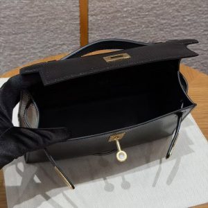 Hermes Kelly Pochette Handmade In Lizard Leather from South Africa Gold Hardware 89 Noir - Image 11