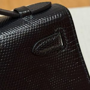 Hermes Kelly Pochette Handmade In Lizard Leather from South Africa Gold Hardware 89 Noir - Image 8