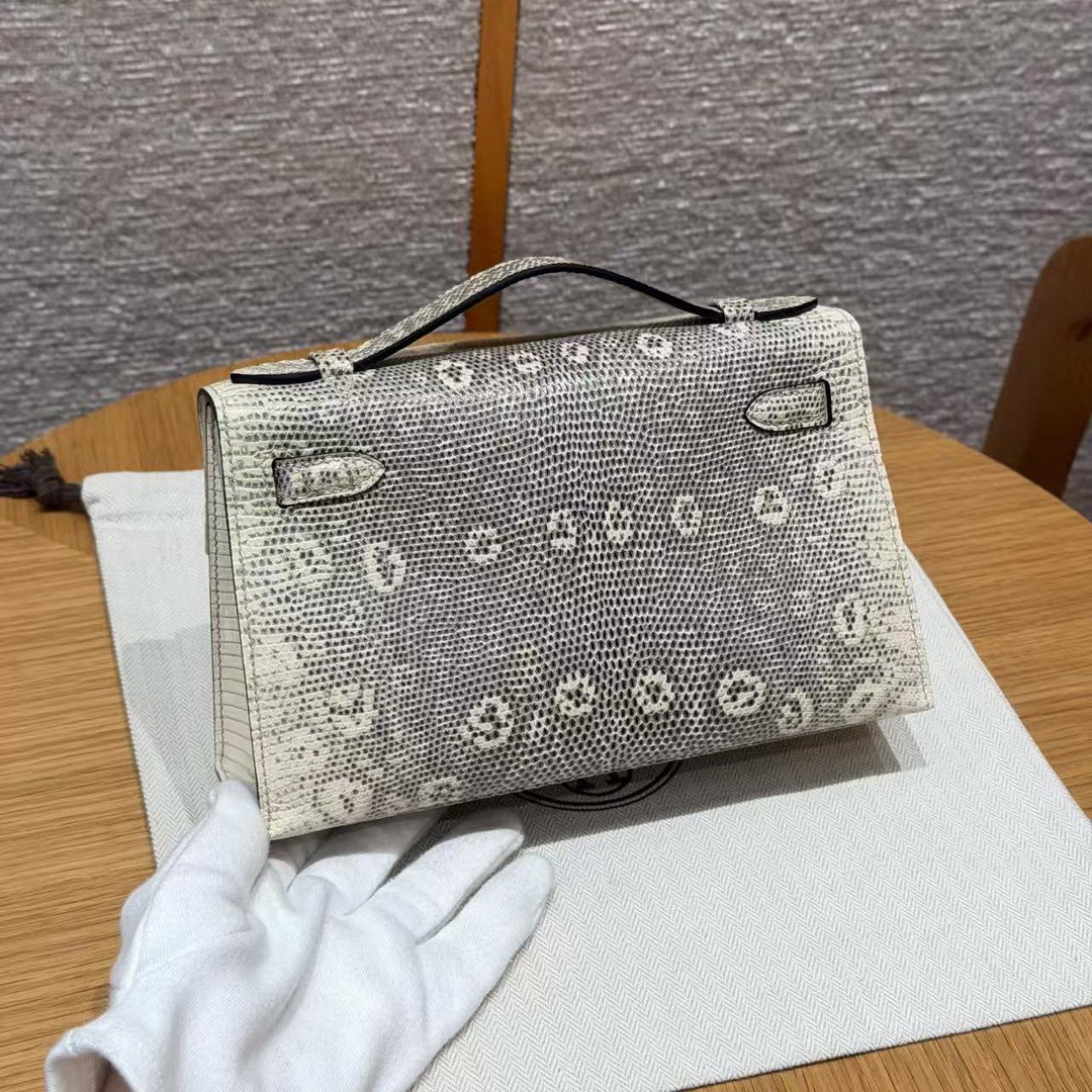 Hermes Kelly Pochette Handmade In Lizard Leather from South Africa Silver Hardware 1B Ombre - Image 2