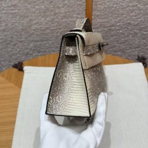 Hermes Kelly Pochette Handmade In Lizard Leather from South Africa Silver Hardware 1B Ombre - Image 21