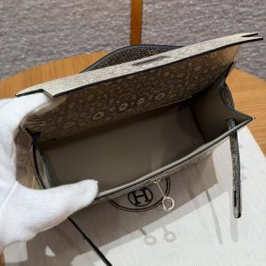 Hermes Kelly Pochette Handmade In Lizard Leather from South Africa Silver Hardware 1B Ombre - Image 18