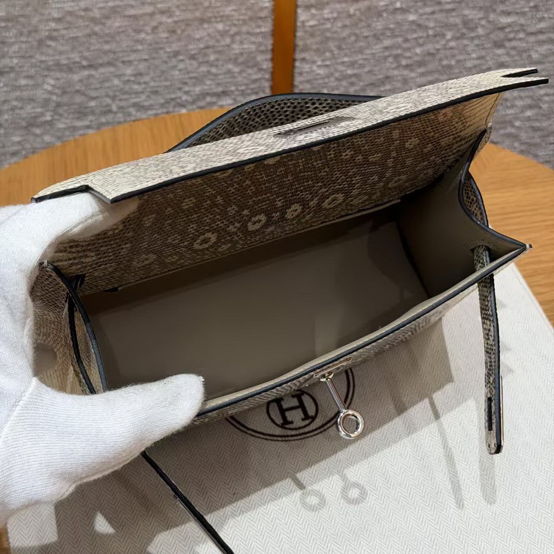 Hermes Kelly Pochette Handmade In Lizard Leather from South Africa Silver Hardware 1B Ombre - Image 18