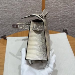 Hermes Kelly Pochette Handmade In Lizard Leather from South Africa Silver Hardware 1B Ombre - Image 12