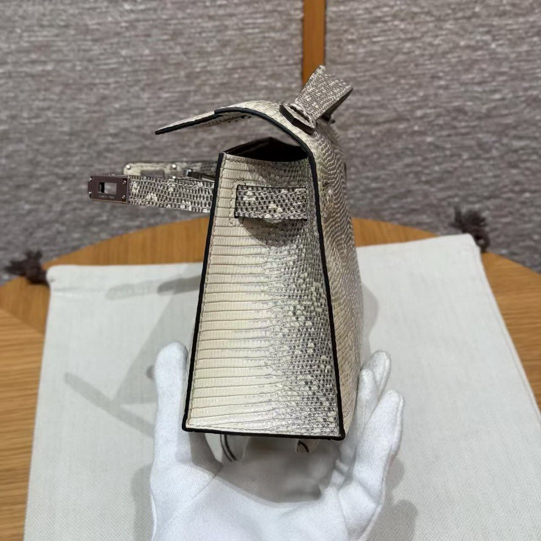 Hermes Kelly Pochette Handmade In Lizard Leather from South Africa Silver Hardware 1B Ombre - Image 12