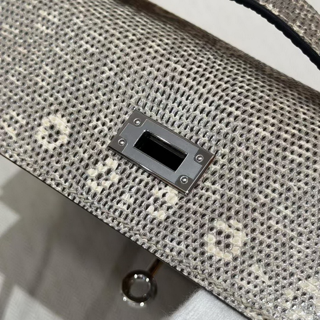 Hermes Kelly Pochette Handmade In Lizard Leather from South Africa Silver Hardware 1B Ombre - Image 10