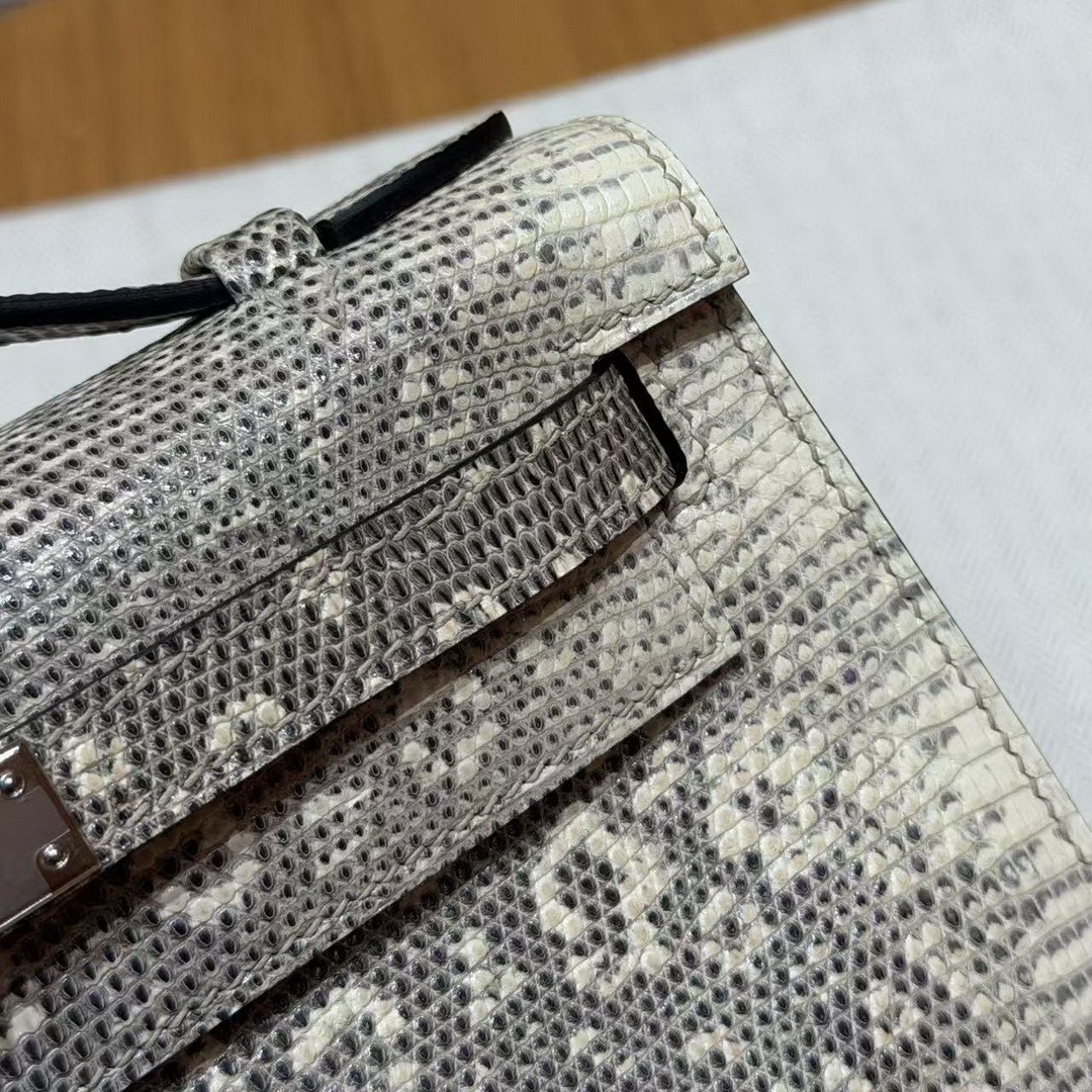 Hermes Kelly Pochette Handmade In Lizard Leather from South Africa Silver Hardware 1B Ombre - Image 8