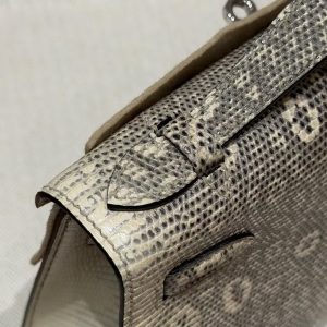 Hermes Kelly Pochette Handmade In Lizard Leather from South Africa Silver Hardware 1B Ombre - Image 5