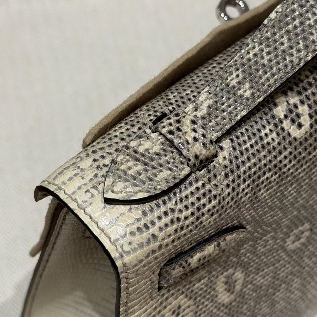 Hermes Kelly Pochette Handmade In Lizard Leather from South Africa Silver Hardware 1B Ombre - Image 5