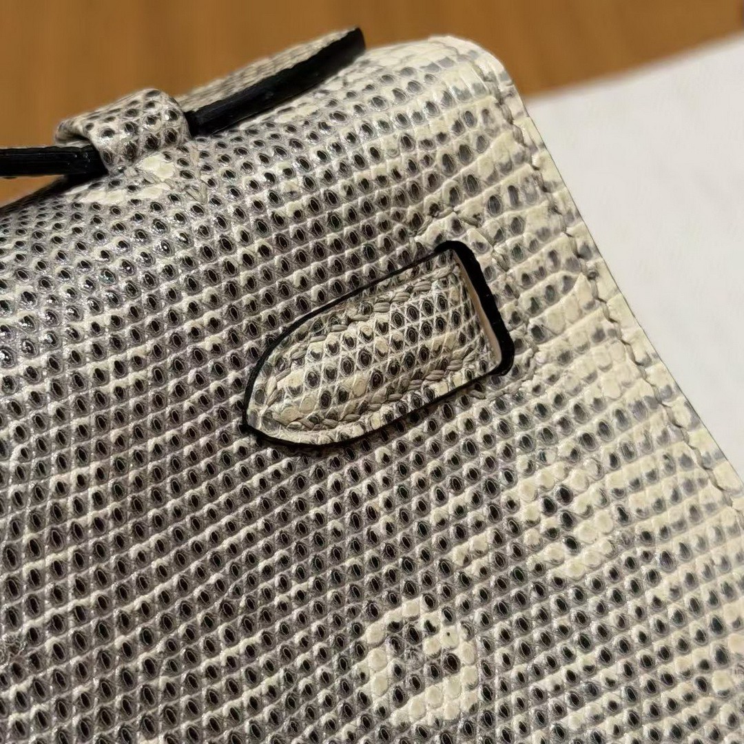 Hermes Kelly Pochette Handmade In Lizard Leather from South Africa Silver Hardware 1B Ombre - Image 4