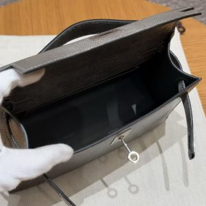 Hermes Kelly Pochette Handmade In Lizard Leather from South Africa Silver Hardware 85 Ardoise - Image 19