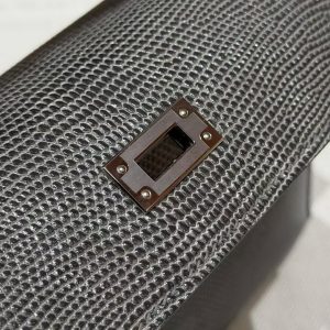 Hermes Kelly Pochette Handmade In Lizard Leather from South Africa Silver Hardware 85 Ardoise - Image 12
