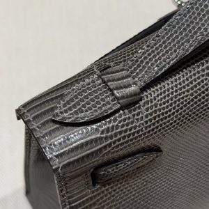 Hermes Kelly Pochette Handmade In Lizard Leather from South Africa Silver Hardware 85 Ardoise - Image 9