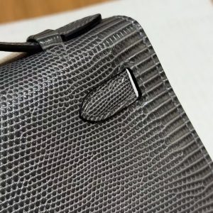 Hermes Kelly Pochette Handmade In Lizard Leather from South Africa Silver Hardware 85 Ardoise - Image 8