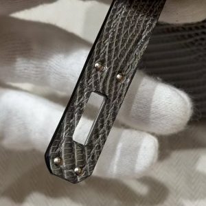 Hermes Kelly Pochette Handmade In Lizard Leather from South Africa Silver Hardware 85 Ardoise - Image 6