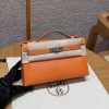 Hermes Kelly Pochette Handmade In Lizard Leather from South Africa Silver Hardware 93 Orange