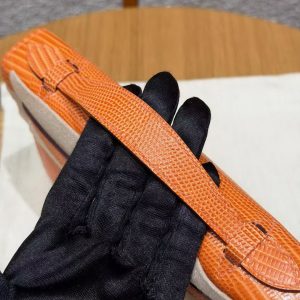 Hermes Kelly Pochette Handmade In Lizard Leather from South Africa Silver Hardware 93 Orange - Image 19