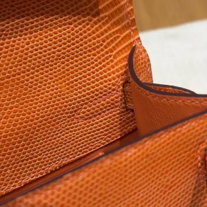 Hermes Kelly Pochette Handmade In Lizard Leather from South Africa Silver Hardware 93 Orange - Image 9