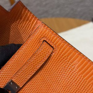 Hermes Kelly Pochette Handmade In Lizard Leather from South Africa Silver Hardware 93 Orange - Image 8