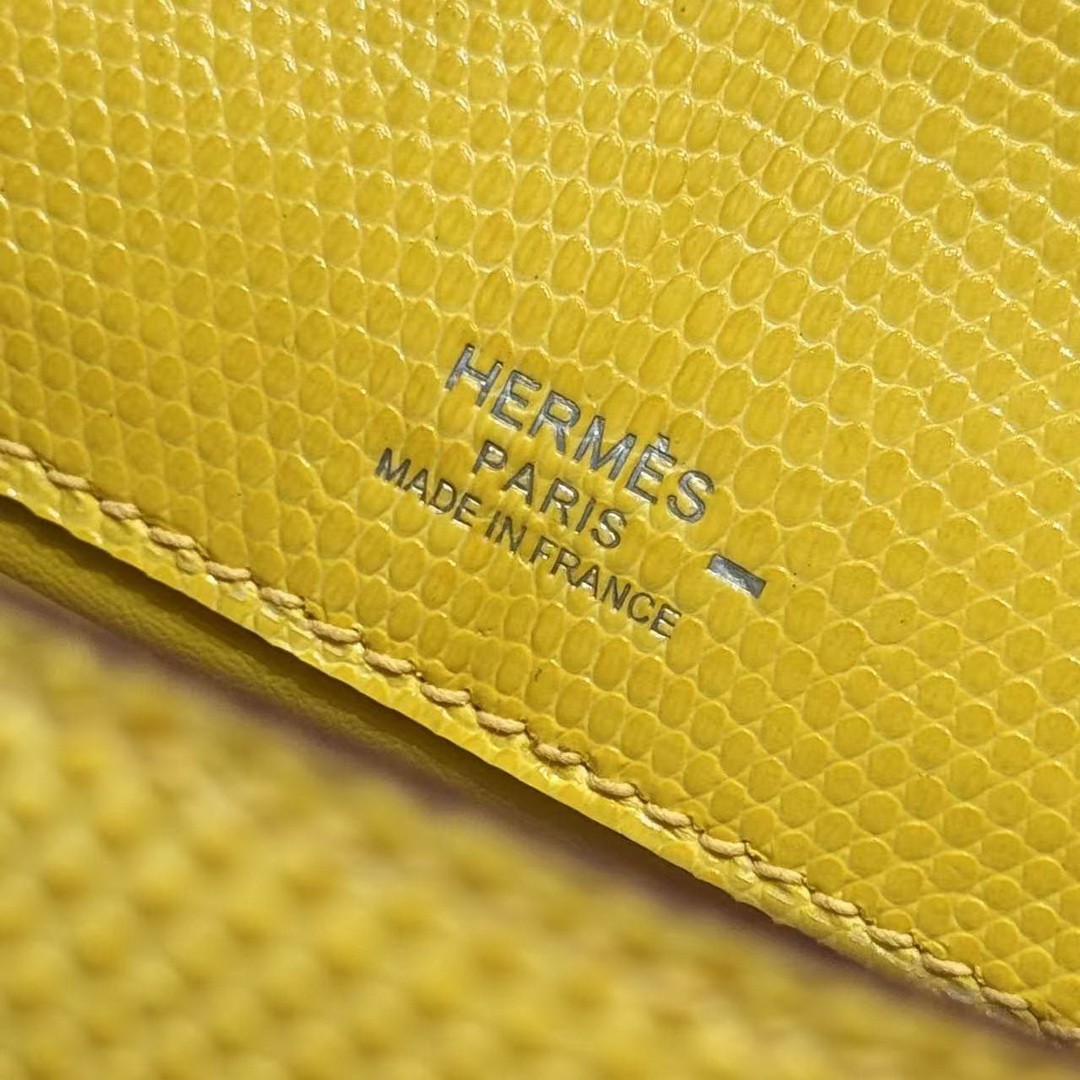 Hermes Kelly Pochette Handmade In Lizard Leather from South Africa Silver Hardware 9o Jaune de Naples - Image 18