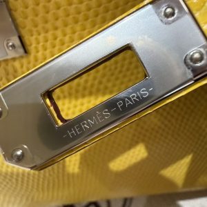 Hermes Kelly Pochette Handmade In Lizard Leather from South Africa Silver Hardware 9o Jaune de Naples - Image 15