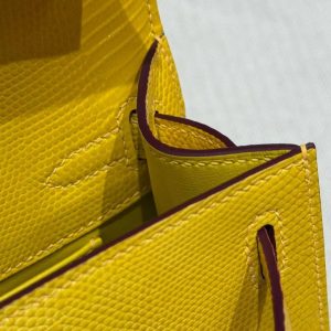 Hermes Kelly Pochette Handmade In Lizard Leather from South Africa Silver Hardware 9o Jaune de Naples - Image 10