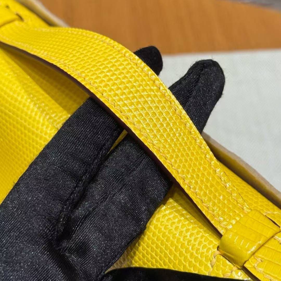 Hermes Kelly Pochette Handmade In Lizard Leather from South Africa Silver Hardware 9o Jaune de Naples - Image 8