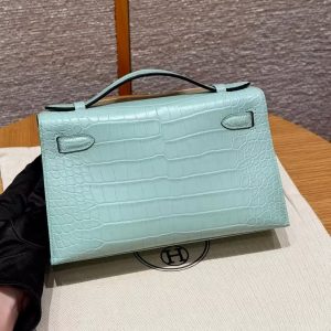 Hermes Kelly Pochette Handmade In Matte Alligator Leather Gold Hardware 0W Girs Neve - Image 2