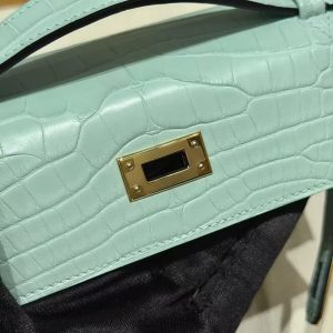 Hermes Kelly Pochette Handmade In Matte Alligator Leather Gold Hardware 0W Girs Neve - Image 10
