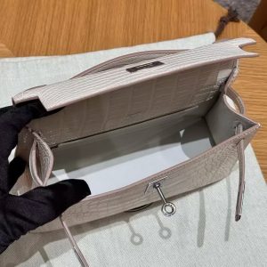 Hermes Kelly Pochette Handmade In Matte Alligator Leather Silver Hardware 10 Craie - Image 15