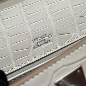 Hermes Kelly Pochette Handmade In Matte Alligator Leather Silver Hardware 10 Craie - Image 14