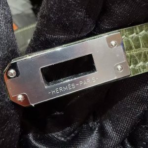 Hermes Kelly Pochette Handmade In Niloticus Leather from Nile Silver Hardware 2Q Vert Anglais - Image 15