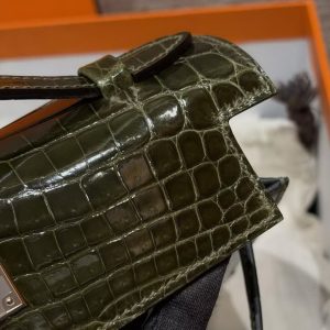 Hermes Kelly Pochette Handmade In Niloticus Leather from Nile Silver Hardware 2Q Vert Anglais - Image 5