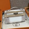 Hermes Kelly Pochette Handmade In Niloticus Leather from Nile Silver Hardware Himalaya