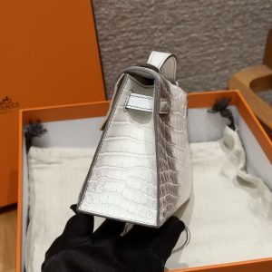 Hermes Kelly Pochette Handmade In Niloticus Leather from Nile Silver Hardware Himalaya - Image 16