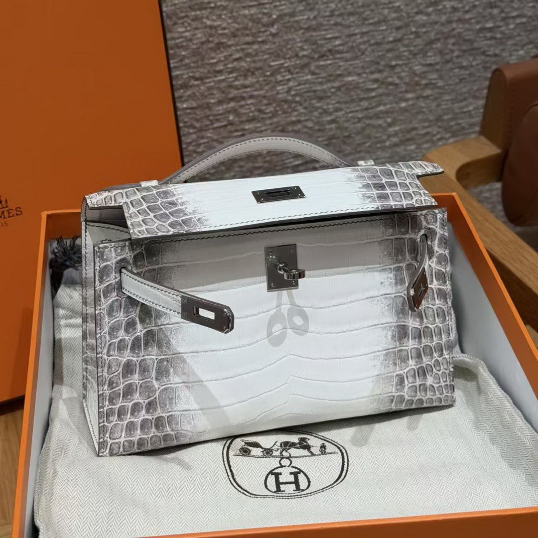 Hermes Kelly Pochette Handmade In Niloticus Leather from Nile Silver Hardware Himalaya - Image 10