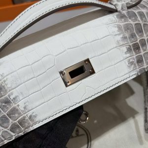 Hermes Kelly Pochette Handmade In Niloticus Leather from Nile Silver Hardware Himalaya - Image 7