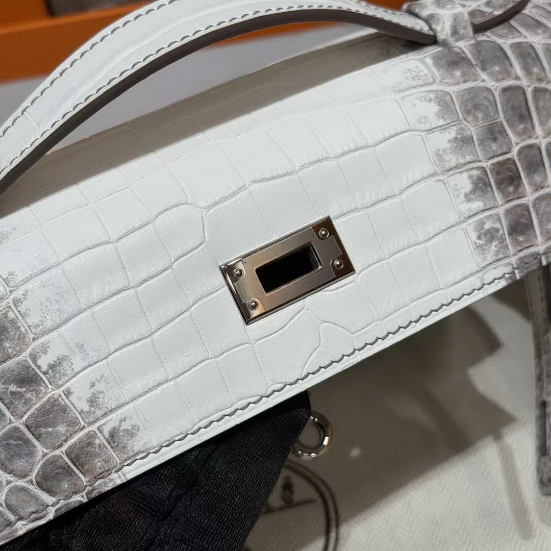 Hermes Kelly Pochette Handmade In Niloticus Leather from Nile Silver Hardware Himalaya - Image 7