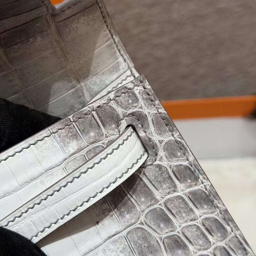 Hermes Kelly Pochette Handmade In Niloticus Leather from Nile Silver Hardware Himalaya - Image 5