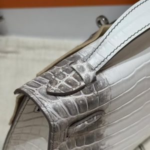 Hermes Kelly Pochette Handmade In Niloticus Leather from Nile Silver Hardware Himalaya - Image 3
