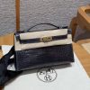 Hermes Kelly Pochette Handmade In Porosus Crocodile Leather from South Africa Gold Hardware 88 Graphite