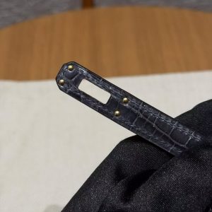 Hermes Kelly Pochette Handmade In Porosus Crocodile Leather from South Africa Gold Hardware 88 Graphite - Image 15