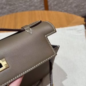 Hermes Kelly Pochette Handmade In Swift Calfskin Leather Gold Hardware 18 Etoupe - Image 11