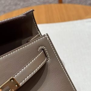 Hermes Kelly Pochette Handmade In Swift Calfskin Leather Gold Hardware 18 Etoupe - Image 9